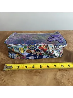 Tokidoki Trasporto Travel Print Purple PVC Cosmetic Makeup Bag Train Case Pouch thumbnail 6