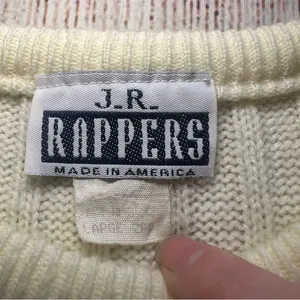 Vintage 80s Knit‎ Sweater Ribbed Womens Large Retro Cream Crewneck Pullover USA thumbnail 3
