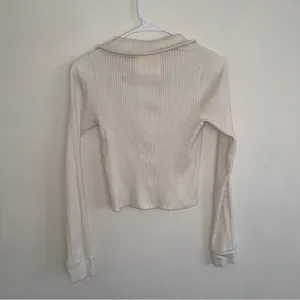 Aerie Cream Beige White Ribbed Longsleeve Collar Medium thumbnail 5
