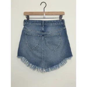Free People We the Free Bailey Denim Mini Skirt Curved Frayed Hem Size 25 thumbnail 3
