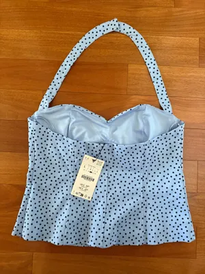 BNWT Zara Blue & Black Polka Dot Halter Top thumbnail 7