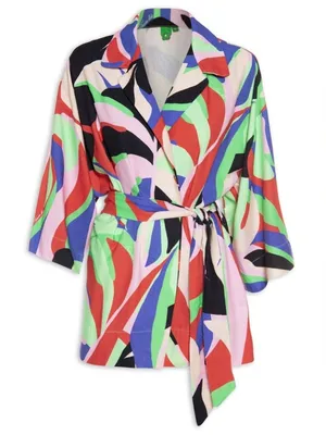 Farm Rio Women's Fresh Foliage Colorful Print Tie‎ Waist Casual Jacket Kimono XS thumbnail 1
