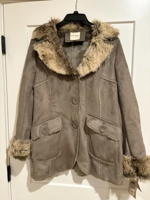 Sonoma Life + Style Faux Suede Coat with Faux Fur Trim – Size Large (NWT) thumbnail 1