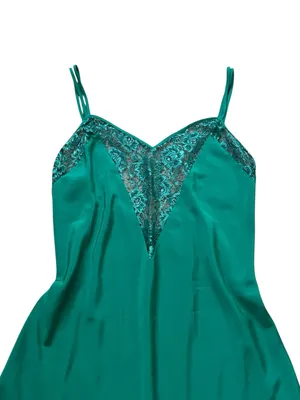 Vintage Victoria’s Secret 90s Emerald Green Satin Lace Slip Dress Coquette thumbnail 2