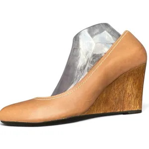 Clarks Indigo Purity Snow Tan Leather Wedge Pumps 9.5 Wooden Heel Casual thumbnail 5