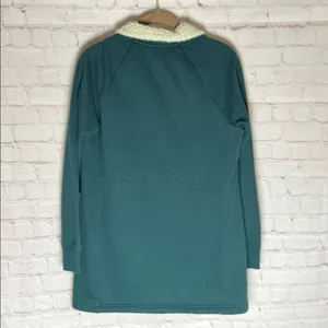 L.L. Bean Green Zip Up Sweatshirt with Cream‎ Sherpa Collar Woman’s Size XS thumbnail 3