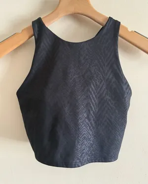 Athleta Black On Black Animal‎ Print Conscious Crop Tank Sport Bra Embossed XS thumbnail 1