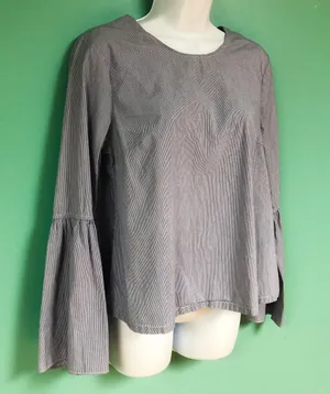 A New Day Blue & White Striped Bell Sleeve Blouse thumbnail 5