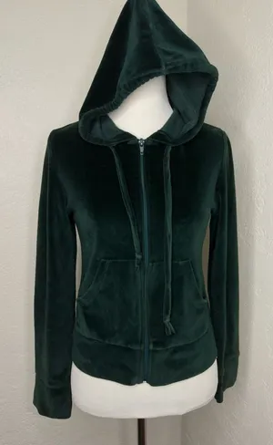 Gazoz USA Forest Green Velour Zip-Up Hoodie Small thumbnail 1