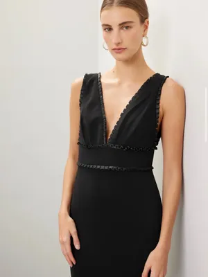 Badgley Mischka Pleated Trim Black Formal Gown Size 12 $750 thumbnail 3