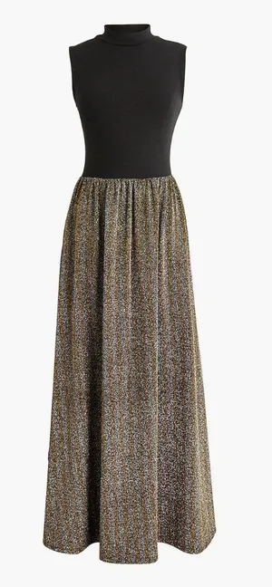 J CREW Black Gold Mockneck Mixed-Media Sparkle MIDI Dress Size XS NEW NWT thumbnail 1
