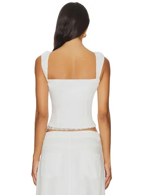 LIONESS Palmer Corset in Porcelain White Small New Womens Sleeveless Tank Top thumbnail 2