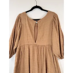 Free People Beach Dress Brown Get Obsessed Babydoll Mini Puff Sleeve A Line XS thumbnail 10