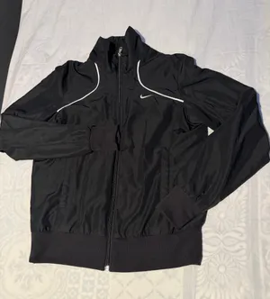 Nike women Black Windbreaker Jacket with White Piping size M thumbnail 1