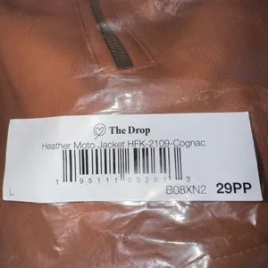The Drop Heather‎ Moto Jacket Cognac Faux Leather Zip Womens Size L thumbnail 7