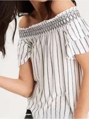 American Eagle striped off-the-shoulder top size XL thumbnail 1