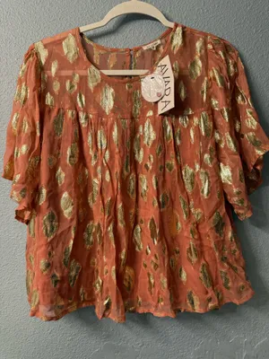 Gold and Peach Women's Top Orange Size L thumbnail 1