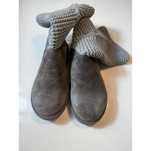 UGG Shaina Sweater Knit Cuff Boots Gray Suede Women's 8 1012534 thumbnail 6