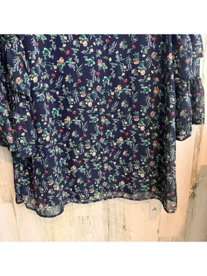 Le Lis Navy Floral Chiffon Ruffle Sleeve Keyhole Mini Dress Large thumbnail 9
