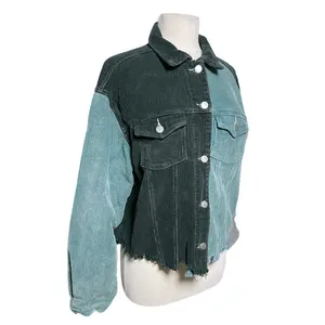 POL Women’s Colorblocked Raw Hem Distressed Button Up Jacket thumbnail 2