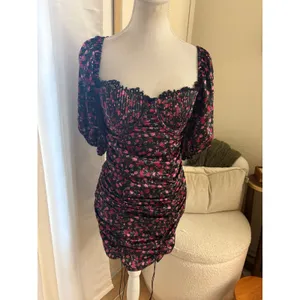 For Love & Lemons Melrose Ruched Bodycon Mini Dress Black Rose Size M thumbnail 2
