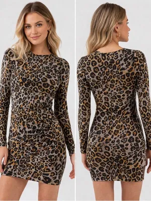 Francesca's June & Ivy Tammy Ruched Leopard Luxe Mini Dress Medium Night‎ Out thumbnail 2