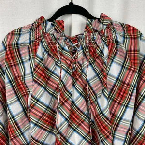 J.Crew Tartan Plaid Smocked Neck Popover Blouse Sz.XS thumbnail 9