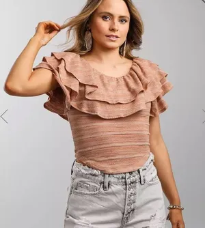 Free People Open Weave Jacquard Knit Wide Scoop Neck Heirloom Blouse Top; XS thumbnail 3