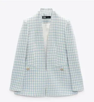ZARA houndstooth lapelless blazer thumbnail 2
