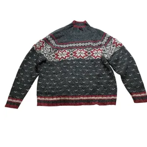 Casual Corner Vintage Nordic Fair Isle Wool Blend Mock Neck Sweater Gray XL thumbnail 7