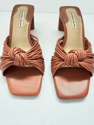Antonio Melani Leather Knot Strap mule block Heel Slide Sandals‎ 6.5 Chic Summer thumbnail 7