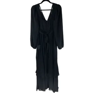 Lulus Tier Elegance Black Long Sleeve Tiered Maxi Dress Slit V Neck L thumbnail 2