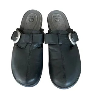 Crocs Cobbler Buckle Clog Shoes Women Size 10 Black Leather‎ Wedge Slip On thumbnail 3