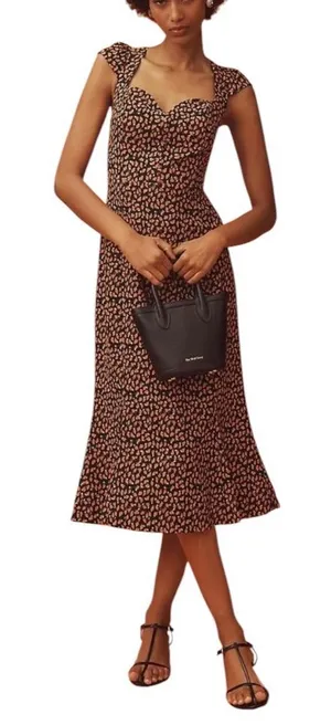 Anthropologie Women’s Cecily Fit & Flare Sweetheart Midi Dress Raspberry Print L thumbnail 1