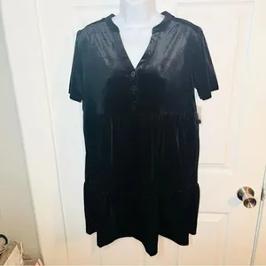 Modcloth Levels Of Levity Tiered Velvet Babydoll Dress Shift Black S NWT thumbnail 4
