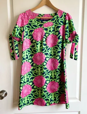 Vintage Lilly Pulitzer Silk Shift Dress Size 2 Pink Green Floral thumbnail 1