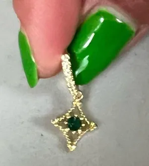 Gold Green Emerald Diamond Gemstone Dangly Cartilage Ear Body Earring Hoop Jewelry 💚✨ thumbnail 3