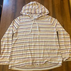 Market & Spruce hoodie women’s XL cream maroon orange stripe front pocke… thumbnail 1