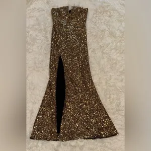 NEW Dress the Population Fernanda Gold Sequin Strapless Gown Sz L thumbnail 5