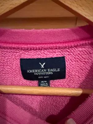 American Eagle Distressed Crewneck Crop Sweatshirt - Pink thumbnail 3