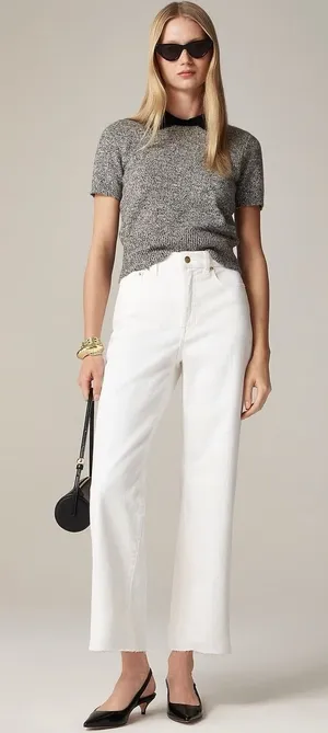 NWT!! J. CREW '96 Slim Wide Jeans Retro Raw Hems Solid White Preppy Frayed 33 thumbnail 1