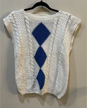 Vintage Hand Knit Sweater Vest Cable Argyle Evan-Picone Petites Size Medium thumbnail 1
