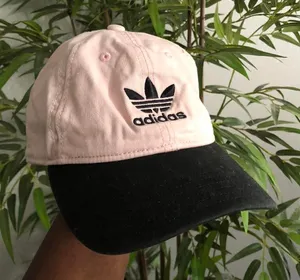 Adidas Baseball Cap Hat Pink Black Trefoil Three 3 Stripes Logo 100% Cotton One Size thumbnail 1