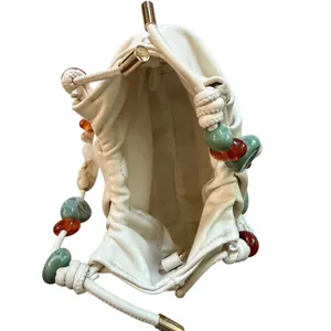 Urban Expressions Cream Faux Leather Beaded Drawstring Shoulder Bag Crossbody thumbnail 2