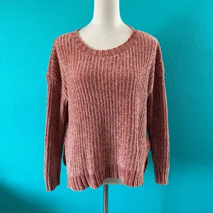 Aerie Womens Chenille Knit Sweater Rust crew Neck Pullover Comfy Size S thumbnail 2