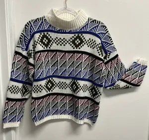 Vintage 80’s croquet club Patterned Mock Neck Sweater - Multicolor thumbnail 1