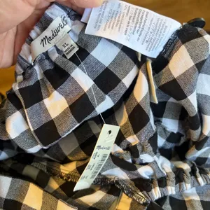 Madewell Puff Sleeve Button Front Crop Top Gingham Linen‎ Blend Black White XL thumbnail 4