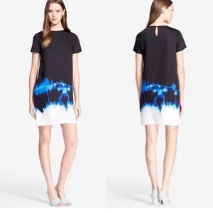 VINCE black, blue & white tie dye watercolor shift dress w/POCKETS. Size 4 FLAW thumbnail 2