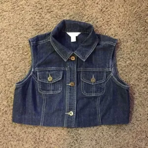 Christopher Banks Cropped Denim Vest Womens M Used thumbnail 3