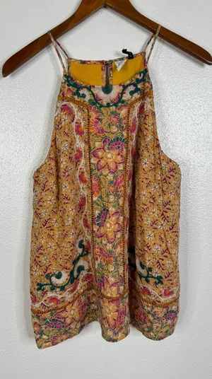 Anthropologie Akemi + Kin Yellow Floral Embroidered Halter Tank Top Size 10 thumbnail 1
